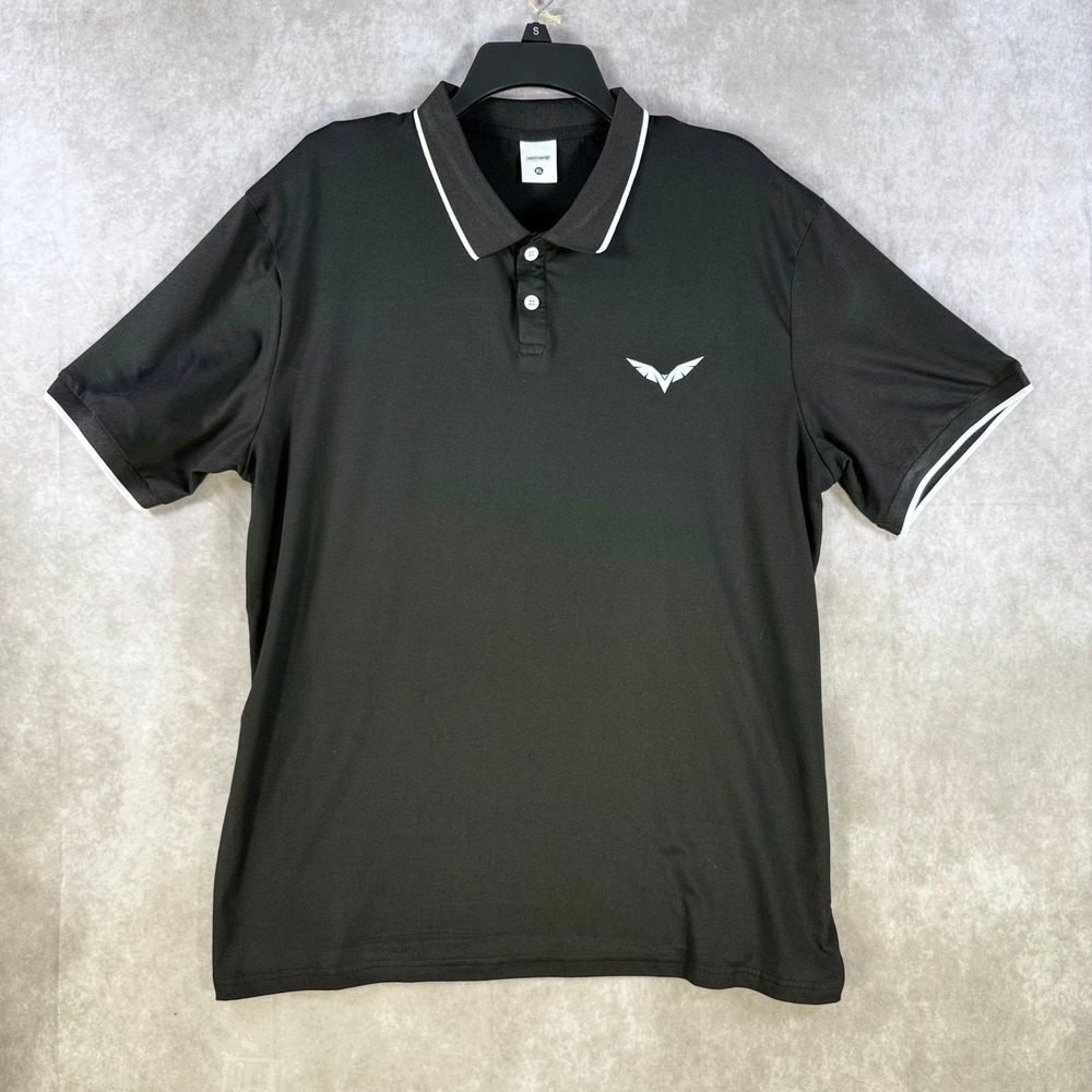 NEWFASHION Polo Shirt Men XL Black Short Sleeve Wing Logo Contrast Trim Stretch